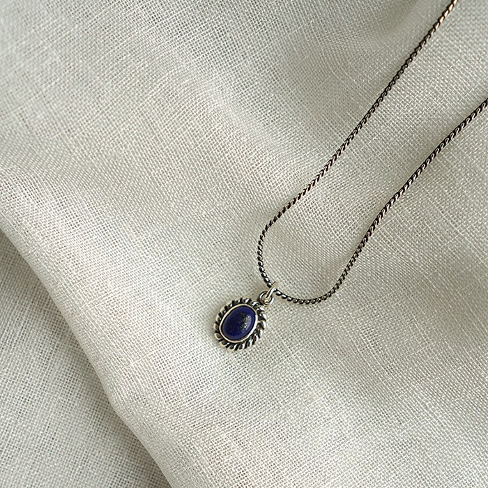 Lapis Oil Painting Silver Necklace