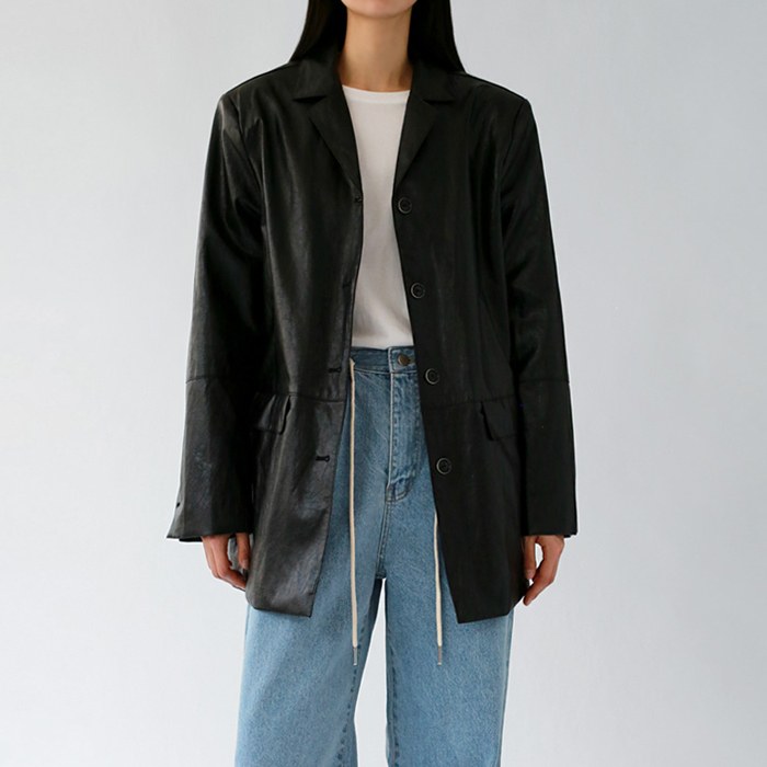 Floor leather long jacket