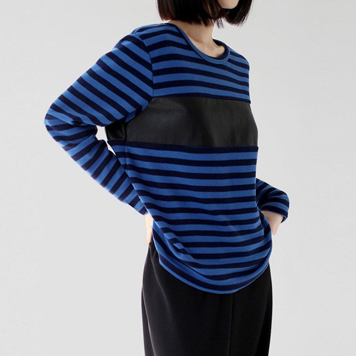 Vegan leather striped tee