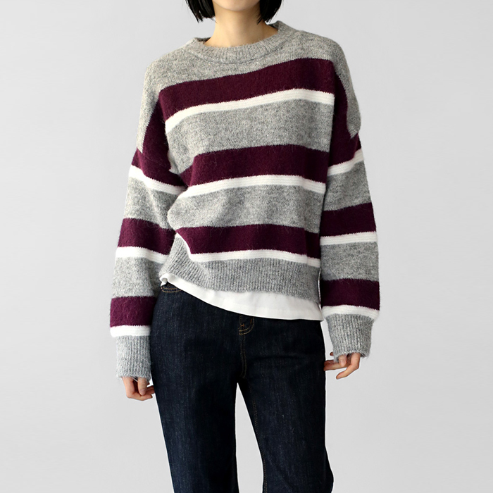 [平日神像 - 7%]リノストライプニットトップ