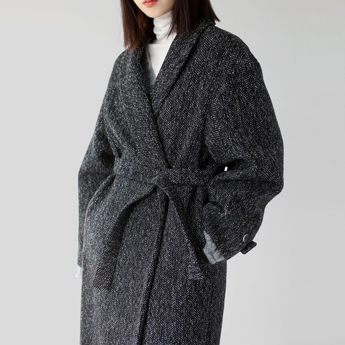 Shawl collar belt button long coat