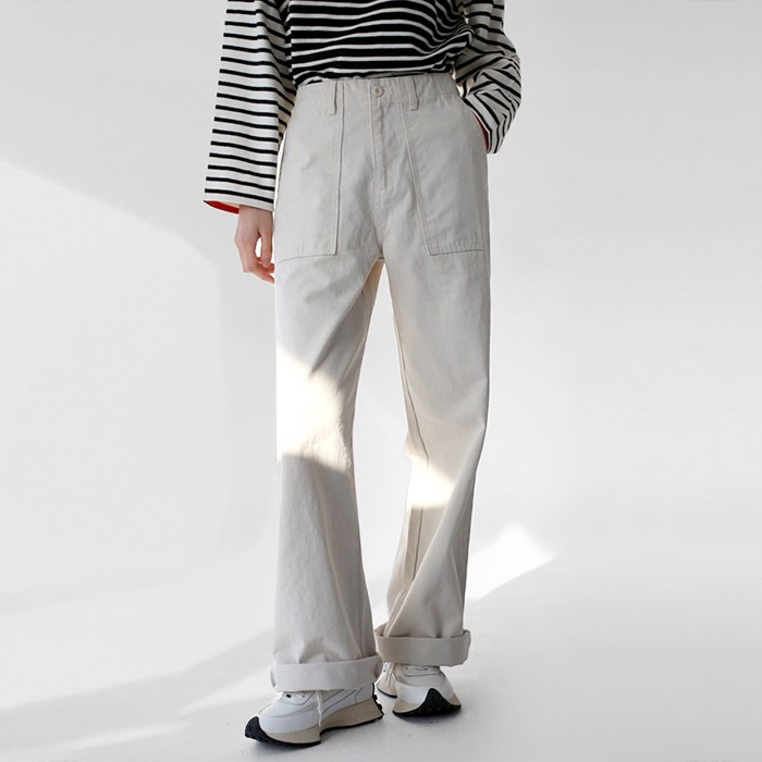 Side button long and wide pants