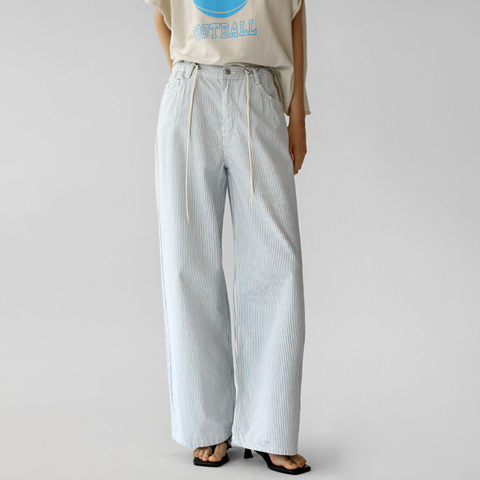 Stripe string wide pants