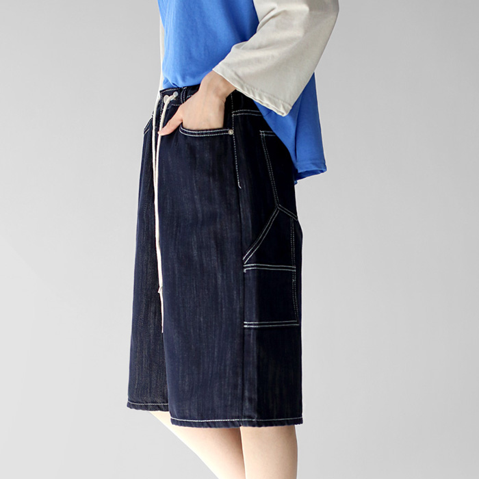 String Half Denim Pants