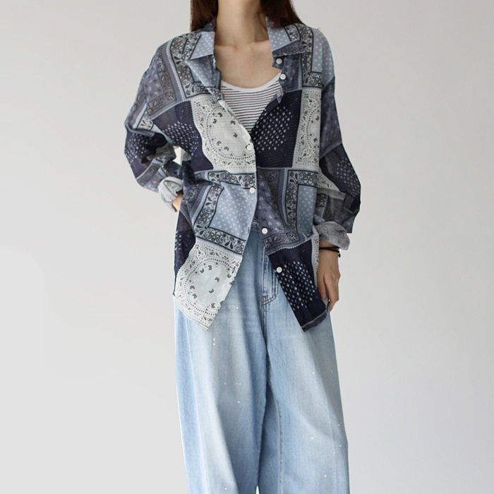 Paisley color block long shirt