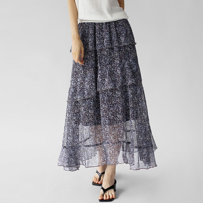 Chiffon cancan print skirt