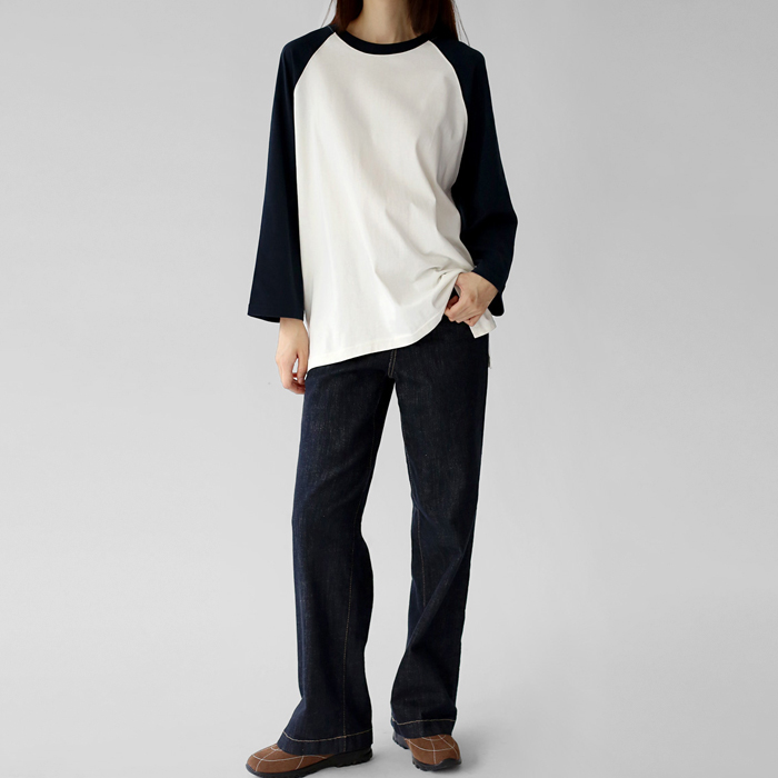 Raglan color block long T-shirt