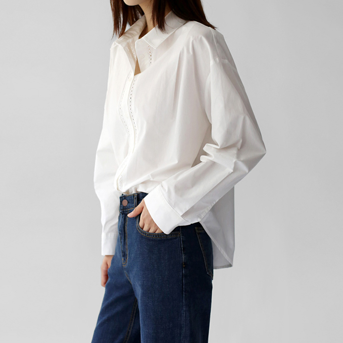 Sand lace color block shirt
