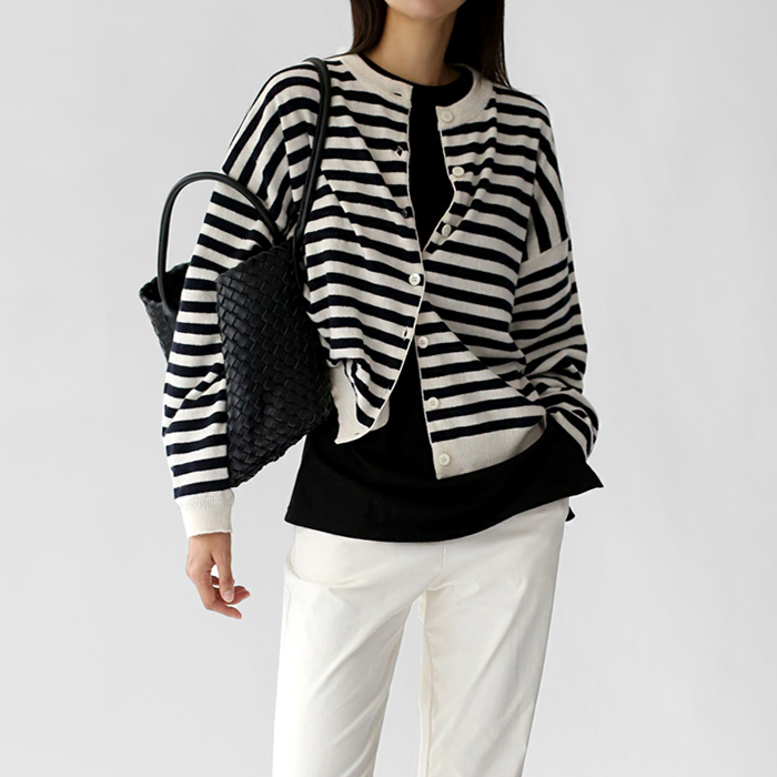 Stripe wool cardigan