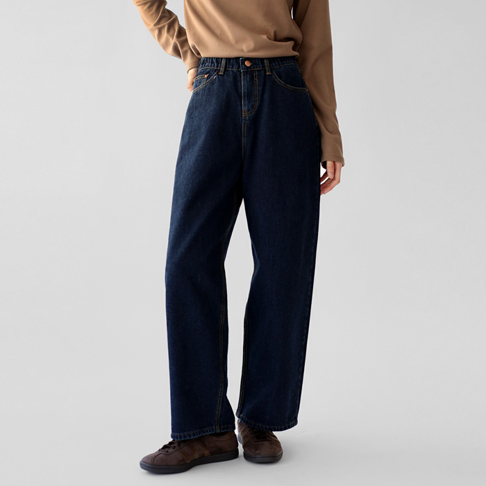 Fleece barrel denim pants