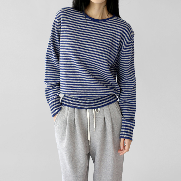 【fw身像5%】絞りストライプニットトップ