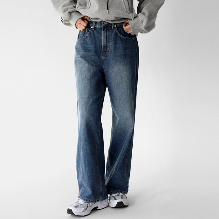 Back banding fleece denim pants