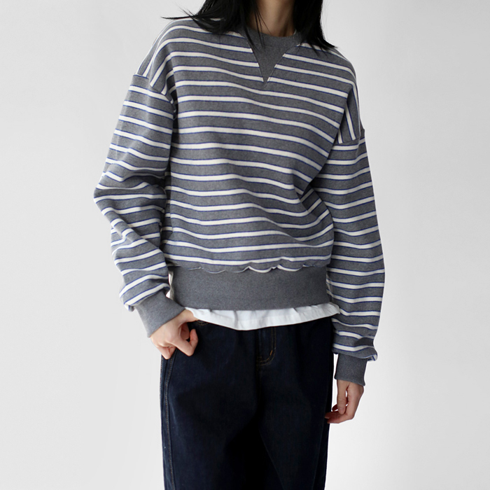 Fleece striped man-to-man