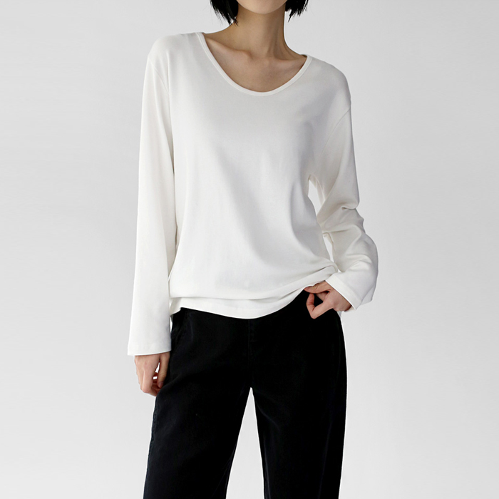 [週末身上 - 10%]ユネック起毛ベーシックティー