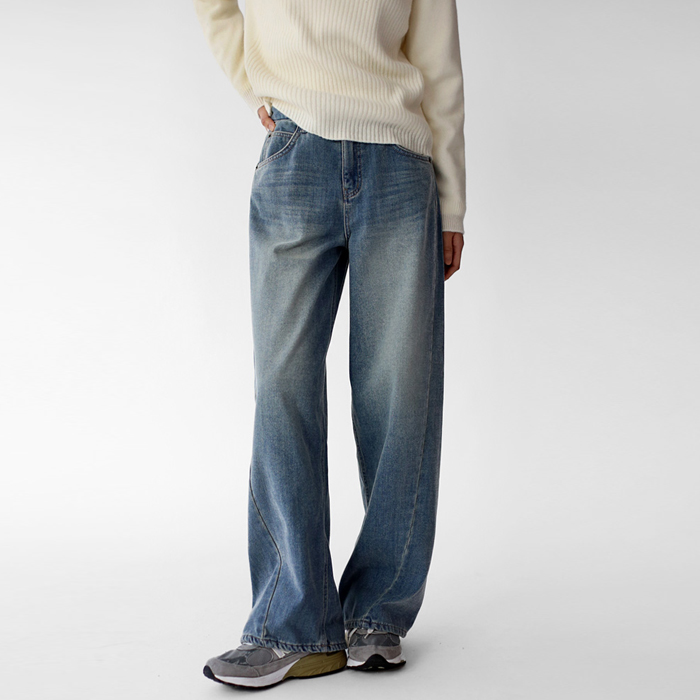 [平日神像 - 7％]斜線切開のソフト起毛デニム