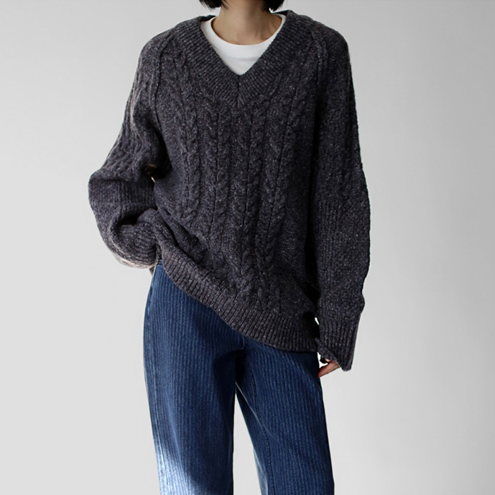 Bokashi V-neck long knit