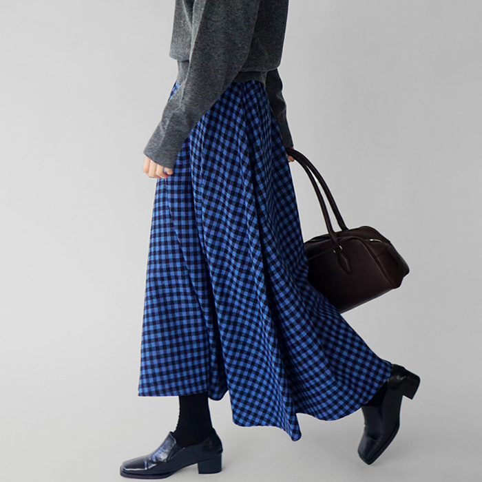 Gingham check long skirt