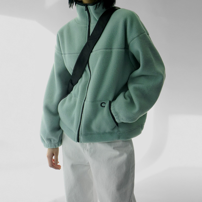 Embroidered fleece zip-up