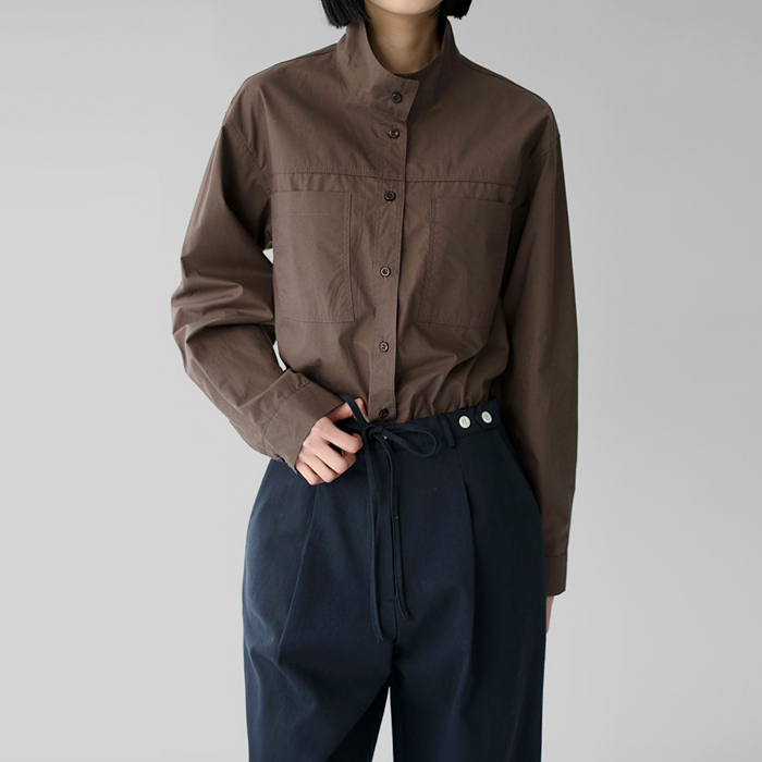 High-neck double-stitch shirt