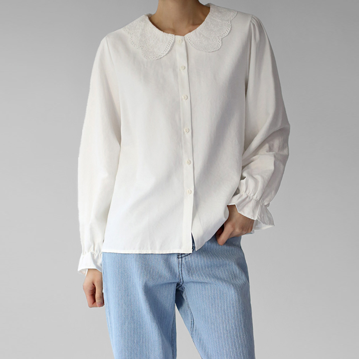 [身上7%-11日am11時まで]レースカラーブラウス