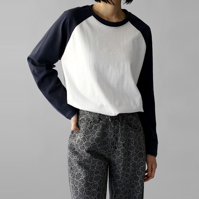 [身上7%-5日am11時まで]ラグラン配色ティー