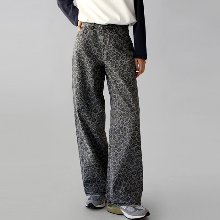 [身上7%-5日am11時まで]フラワーウォッシングデニムパンツ