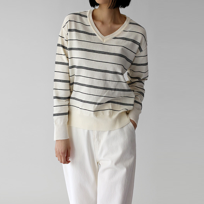 Ellen Striped V-Neck Knit Top