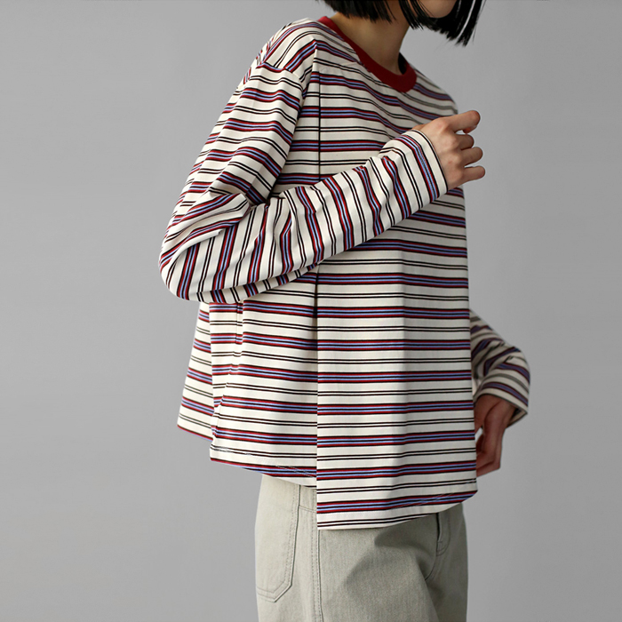 [身上7%-16日am11時まで]肩ピンタックストライプティー