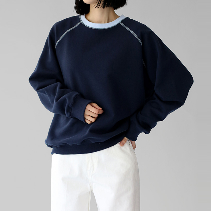 [身上7%-20日am11時まで]ラグラン配色マンツーマン