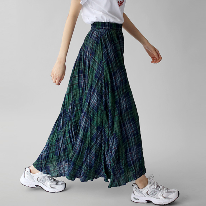 [身上7%-30日am11時まで]チェックプリーツロングスカート