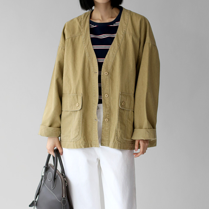 [身上7％- 6日am11時まで]ビンテージウォッシュVネックジャケット