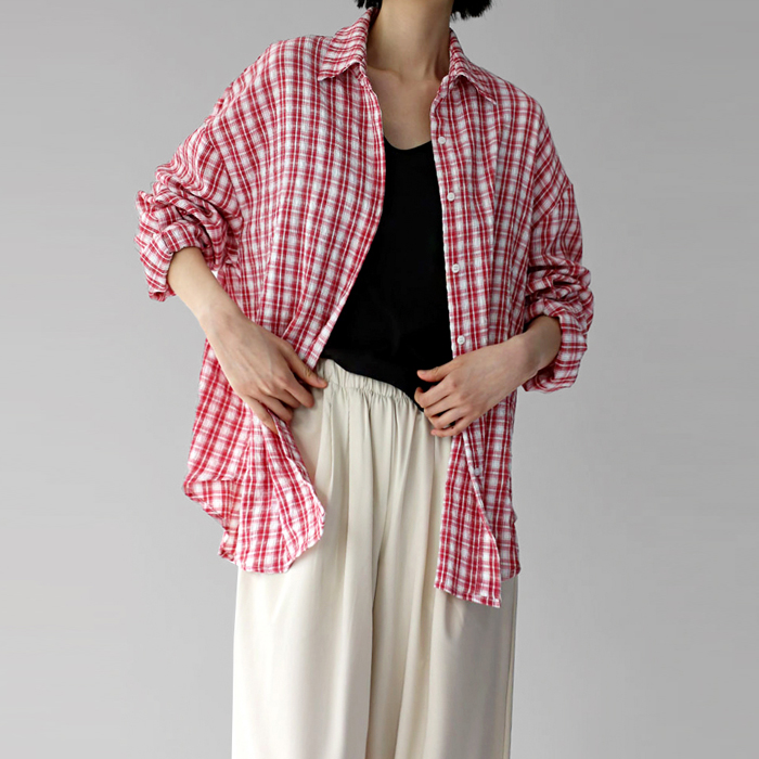 [身上7%-8日am11時まで]スローチェックロングシャツ