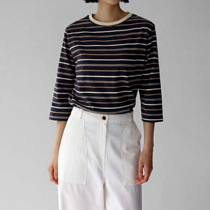 [身上7%-8日am11時まで]7ブースリーブストライプティー