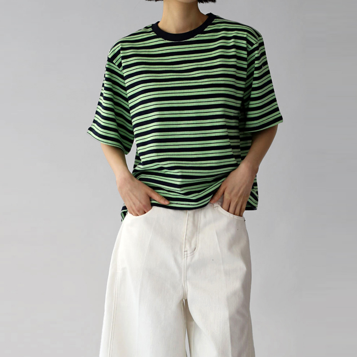 [身上7%-15日am11時まで]ポスターストライプ半そでティー