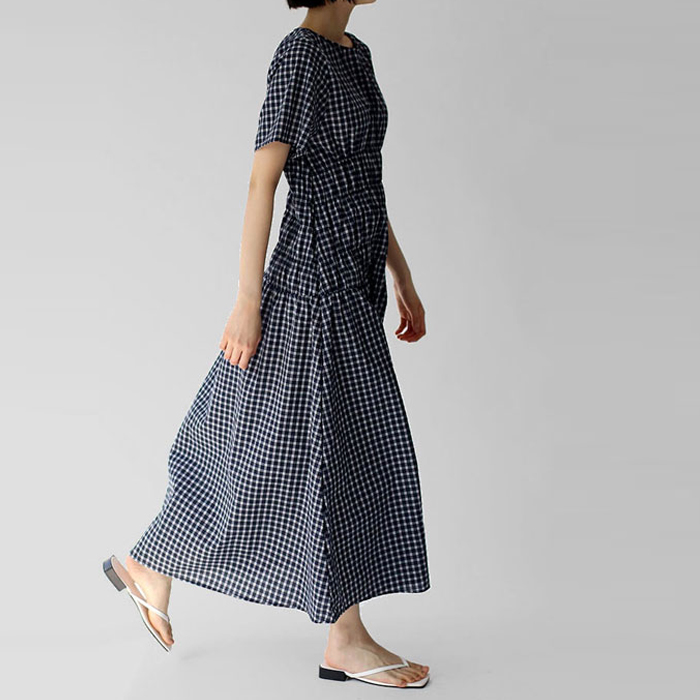 [身上7%-22日am11時まで]チェックスモーキングワンピース