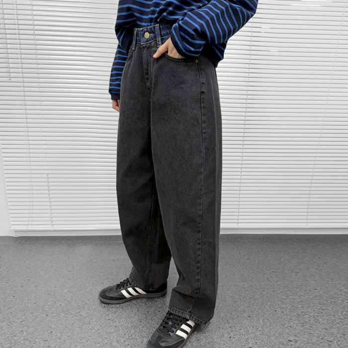[身上7%-7日am11時まで]配色バーレルデニムパンツ