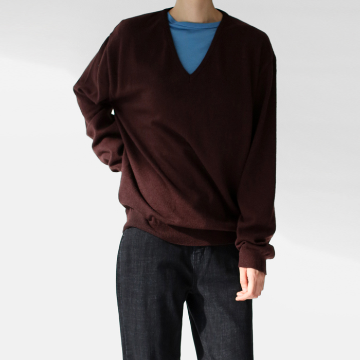 [身上7%-02日am11時まで]Wool ブイネック ロングニット